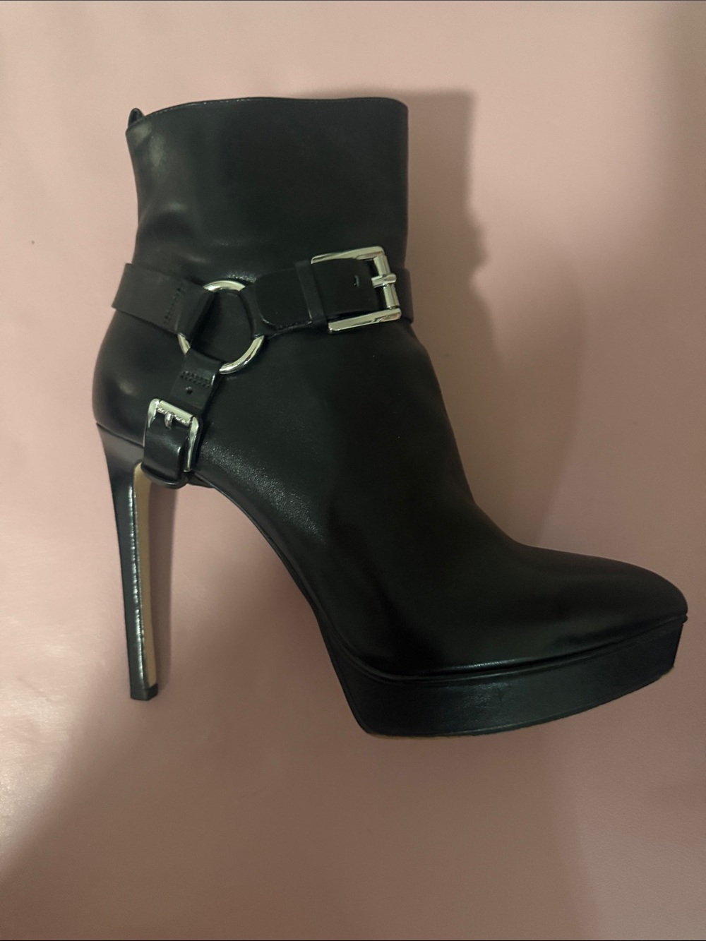Michael Kors Black Pointed Toe Ankle Booties with Buckle Strap